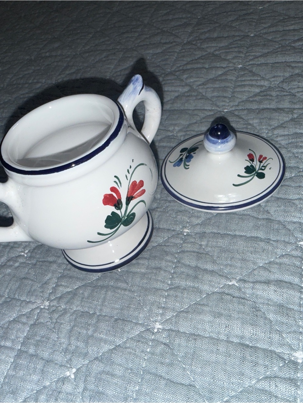 Hand-Painted Floral Small B Melchiorre Ceramic Sugar Bowl - Picture 3 of 5